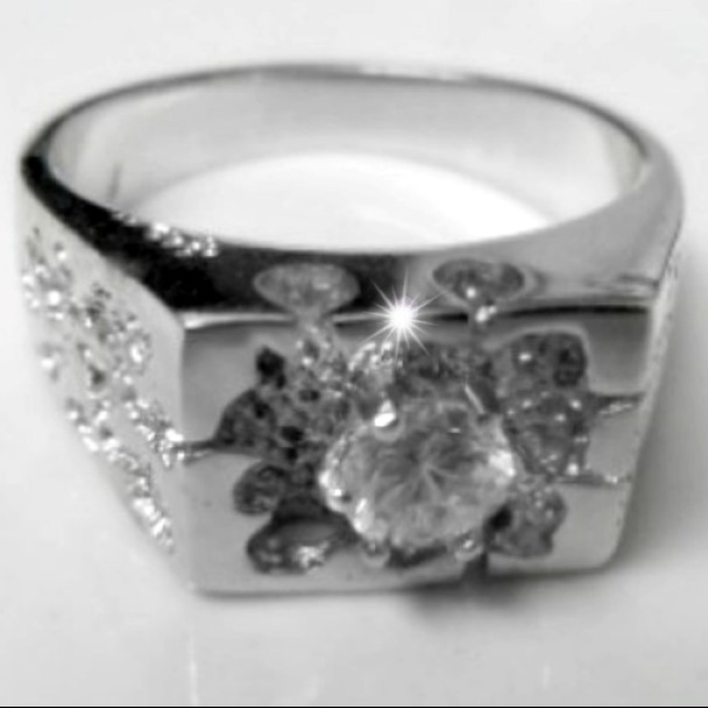 .75ct Round CZ Rhodium Plated Men's Ring